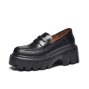 Chunky Loafers Women,Platform Loafers for Women,Lug Sole Slip On Leather Classic Penny Shoes,Comfortable Office Work Business