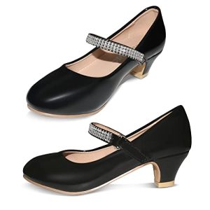 Girls Dress Shoes Mary Jane Shoes for Girls with Low Heel, Princess Flower Ballet Flats for Wedding School Party